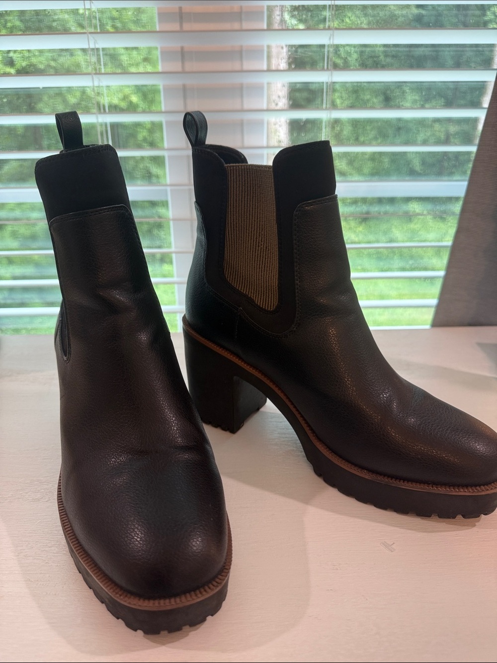 Black Leather Platform Chelsea Booties - Women